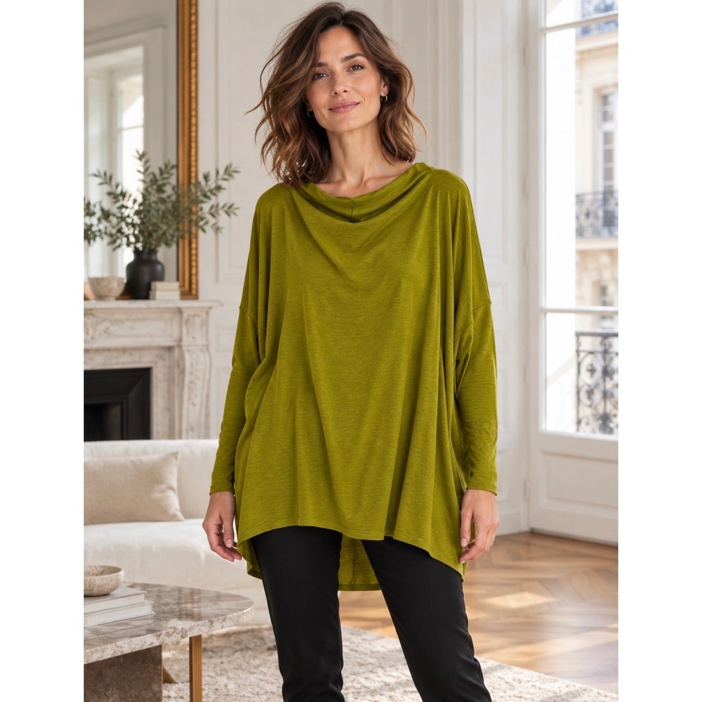Bryn Walker XXS Dimitri Chartreuse Green Cowl Neck Oversized Tunic Top Made USA